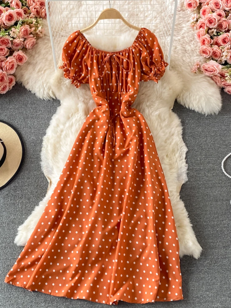 Summer Women Red/Green/White Polka Dot Long Dress Beach Vacation