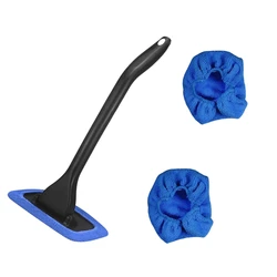 3 - Piece Long Handle Windshield Defogging and Dust Removal Cleaning Set with Reusable Cloth Pads (Blue Cleaning Kit)