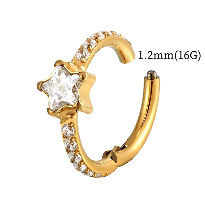1PC G23 Titanium Zircon Stone Nose Ring Hinged Hoop Segment Clicker Ear Cartilage Tragus Helix Piercing Fashion Body Jewelryc