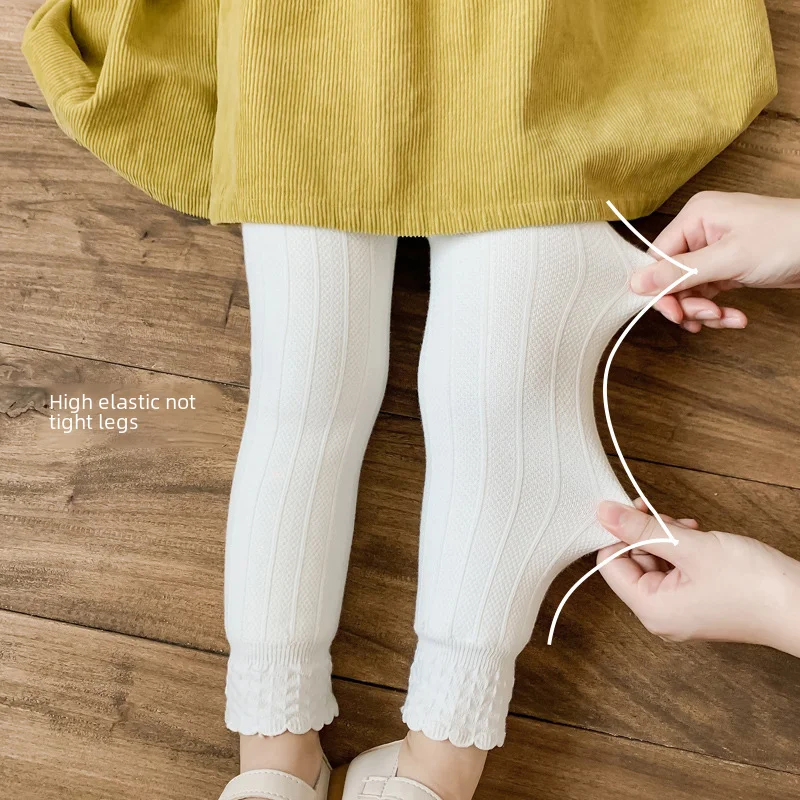 가을 겨울 여아 두꺼운 플리스 보터밍 바지,  양말, 어린이 따뜻한 꽃 나인 포인트 바지, 면 하이 웨이스트