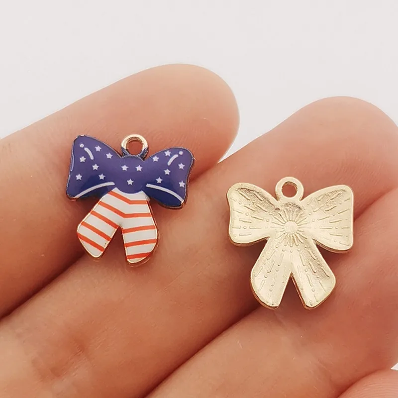 14pcs 17*15mm Fashion Plated Gold Enamel Bowknot Bow Charms