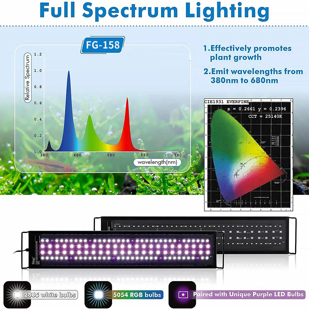 Lampe LED pour Aquarium avec Télécommande et Minuterie, Lumière Précieuse pour Poisson, Mode Météo, RGBW, 120cm
