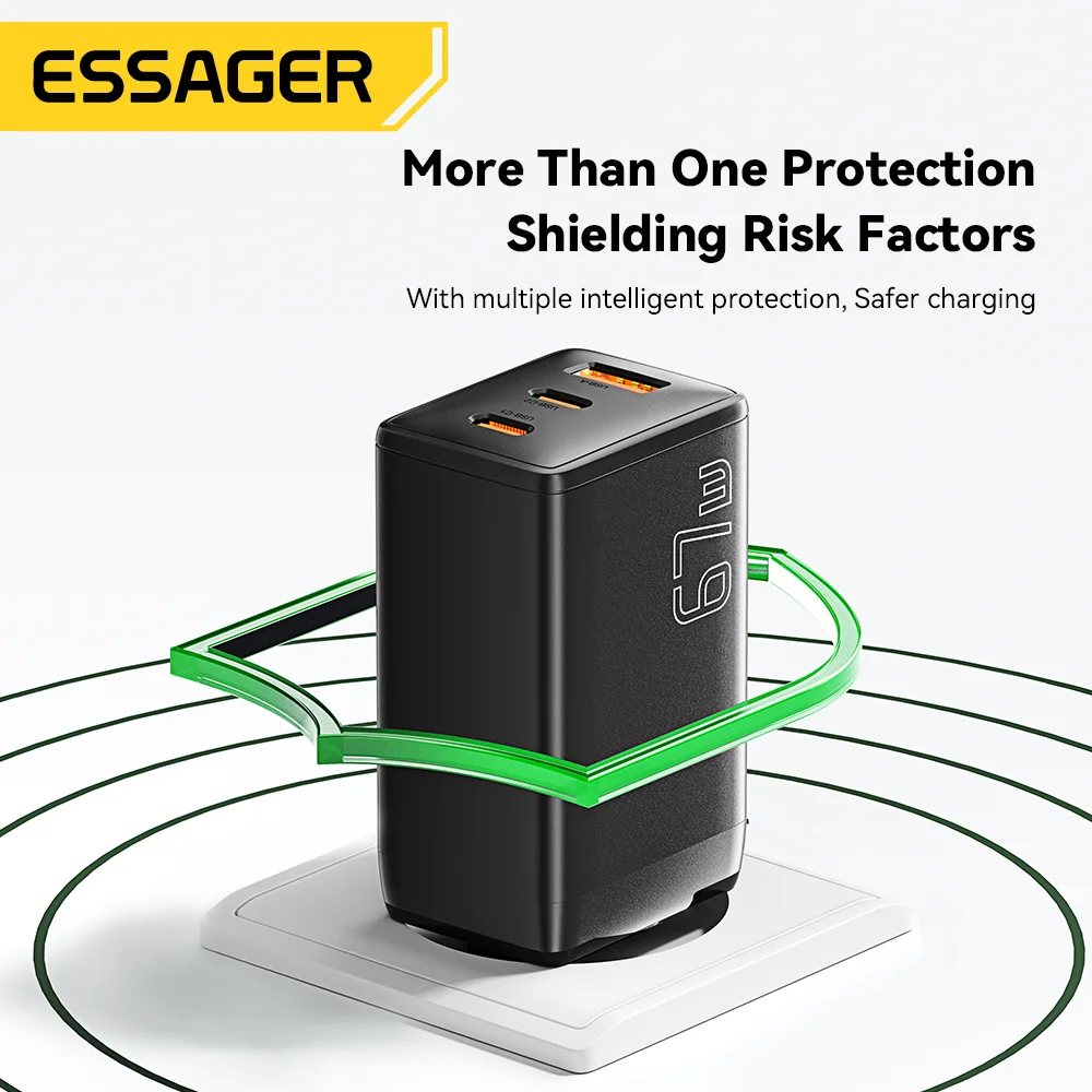 Essager 67W GaN USB Charger Quick Charge QC3.0 PD PPS USB Type C Charger For IPhone 14 13 Macbook Laptop iPad Xioami Samsung S23