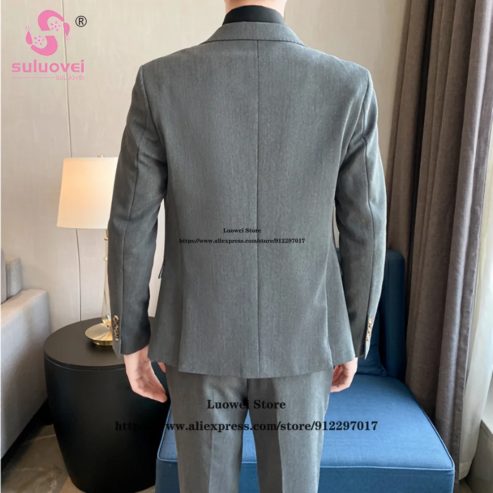 (Customized Size Color) Fashion Wedding Double Breasted Tuxedo For Groom Slim Fit 2 Piece Pants Set Formal Dinner Prom Men Suits