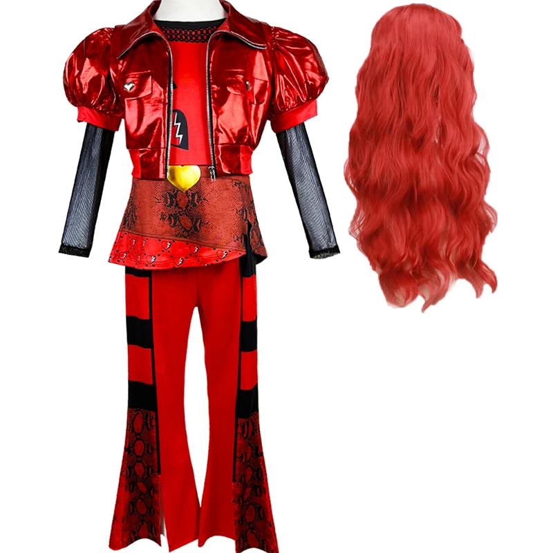 Rote Kleidung Descendants 4 Neue Mädchen-Halloween-Kostüme Kinderfilm 'Kleine Rote' Geburtstagskleid-Set mit Perücke – Detail 4