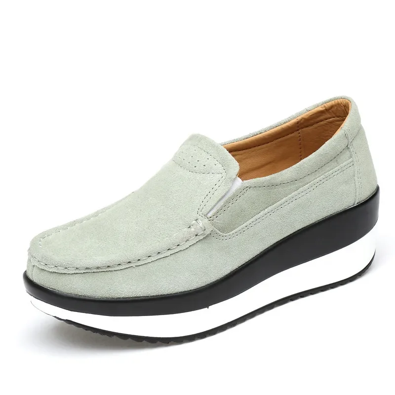 Great Women Genuine Leather Flat Shoes - Soft Slip On Work Plus Size Shoes (FS)(SH1)(F40)