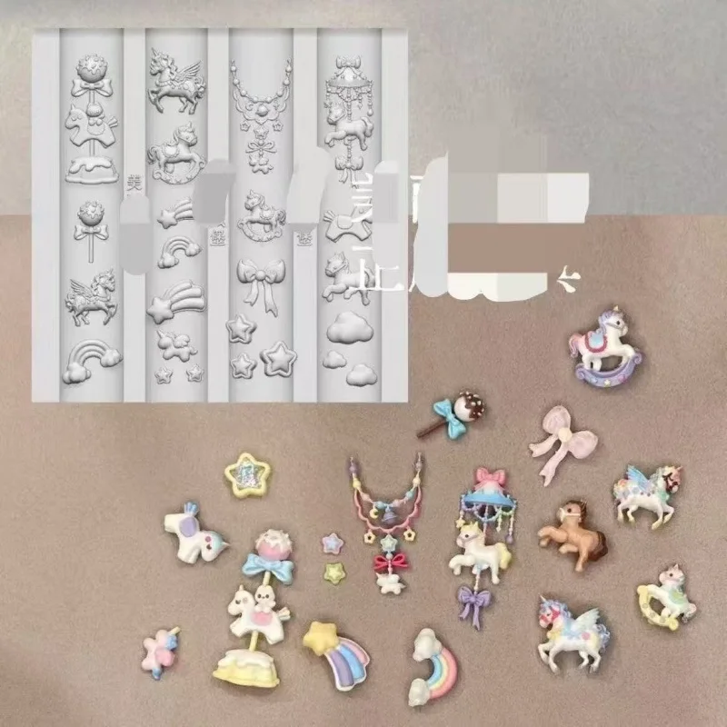 1pc 트로이안 유니콘 KT 젤리빈 3D 아크릴 네일 몰드 핸드 그레이빙 몰드 네일 아트 데코레이션 실리콘 네일 아트