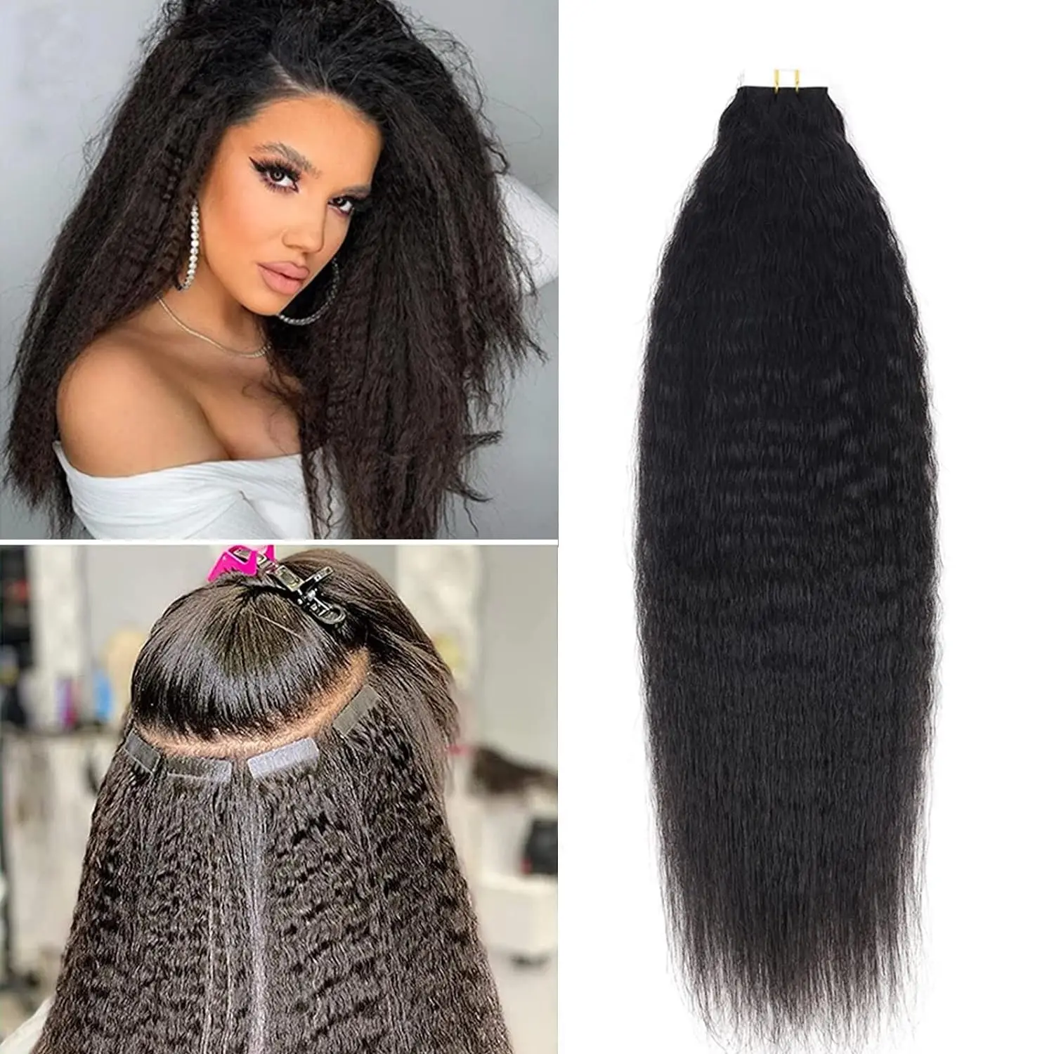 

26 Inch Kinky Straight Tape In Human Hair Extensions Skin Weft Hair Extensions Adhesive Invisible Brazilian Virgin Natural Hair