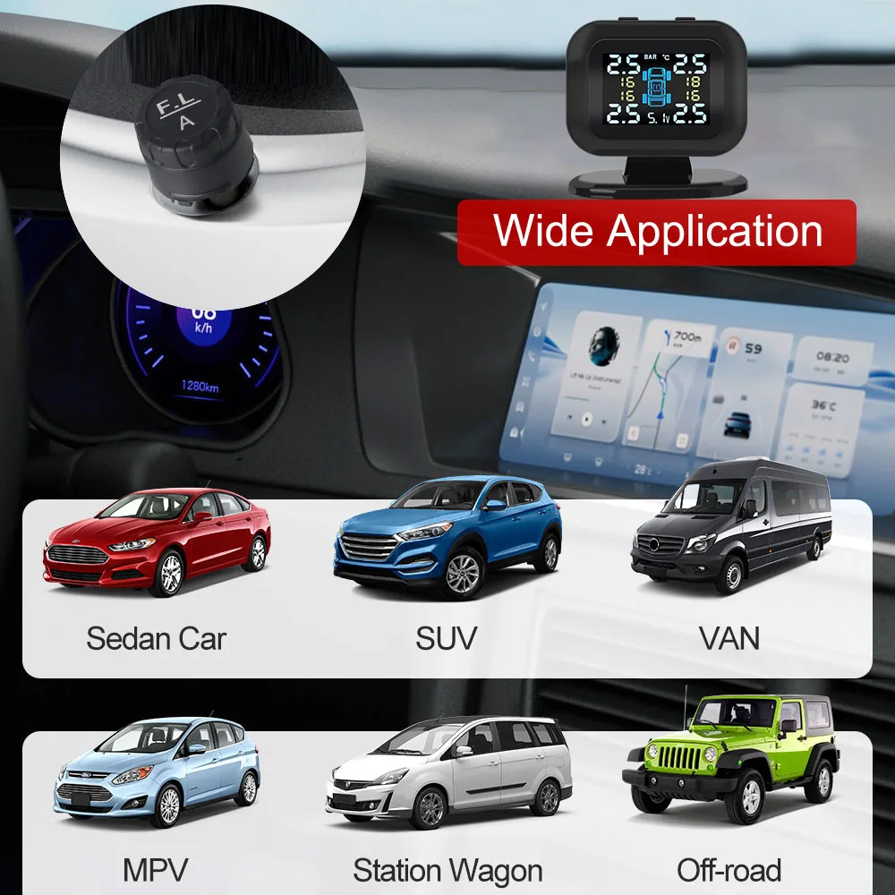 미니 USB TPMS 무선 자동차 타이어 압력 모니터링 시스템 LCD 디스플레이 4 외부 센서 자동 보안 경보 시스템