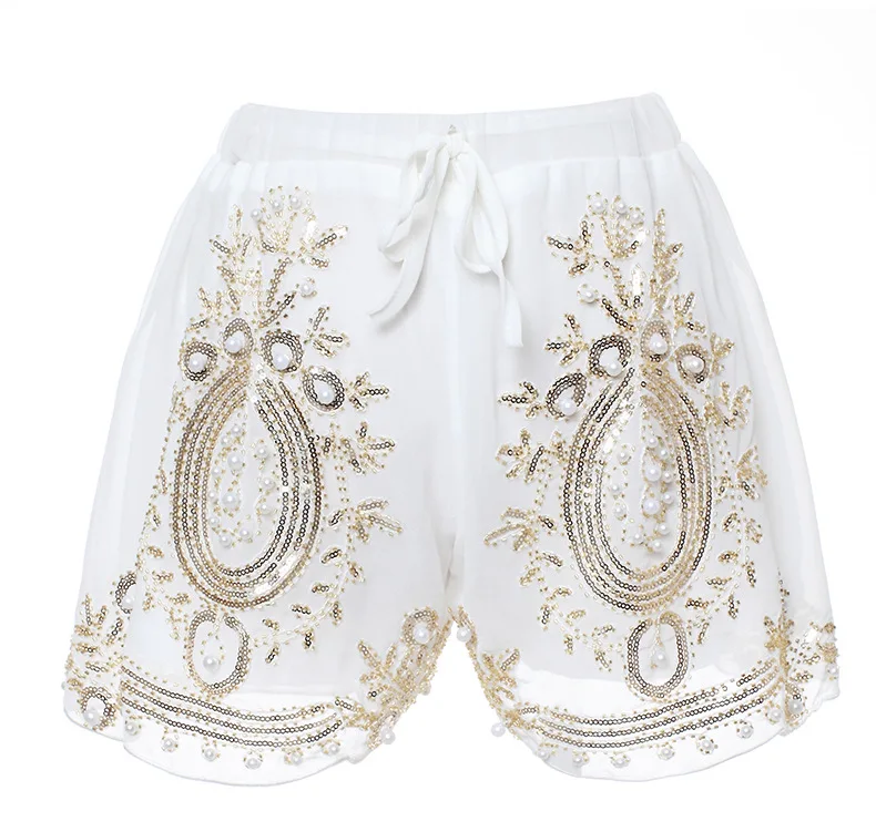 bead work shorts women embroidery sequined shorts women vintage gold embroidery short pants