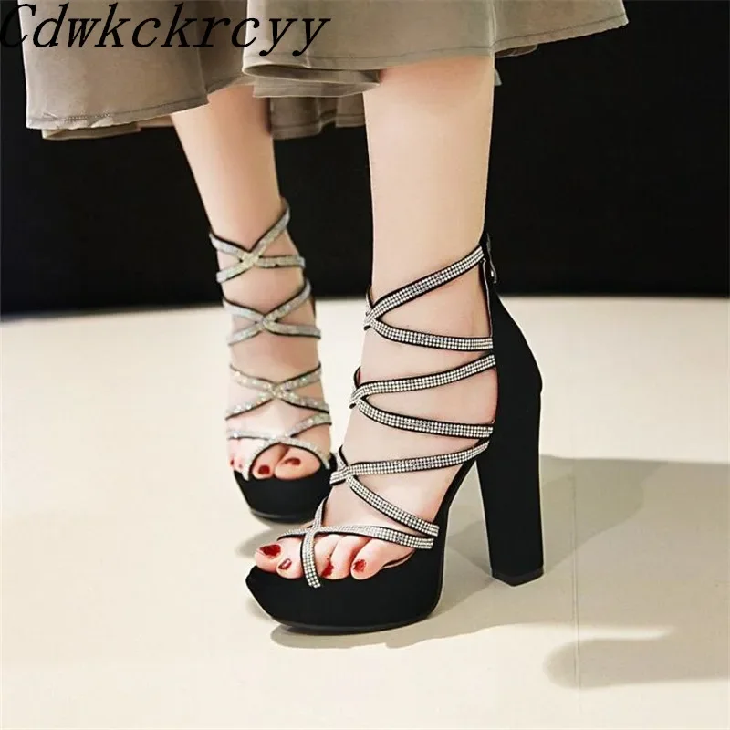 

Summer New pattern fashion Europe and America High-heeled Women sandals black Rhinestone Thick bottom sexy banquet