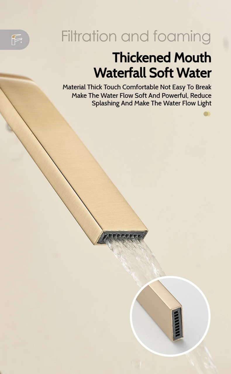 Waterfall Brass Single Hole Mixer Tap Creative Shape Basin Sink Faucet