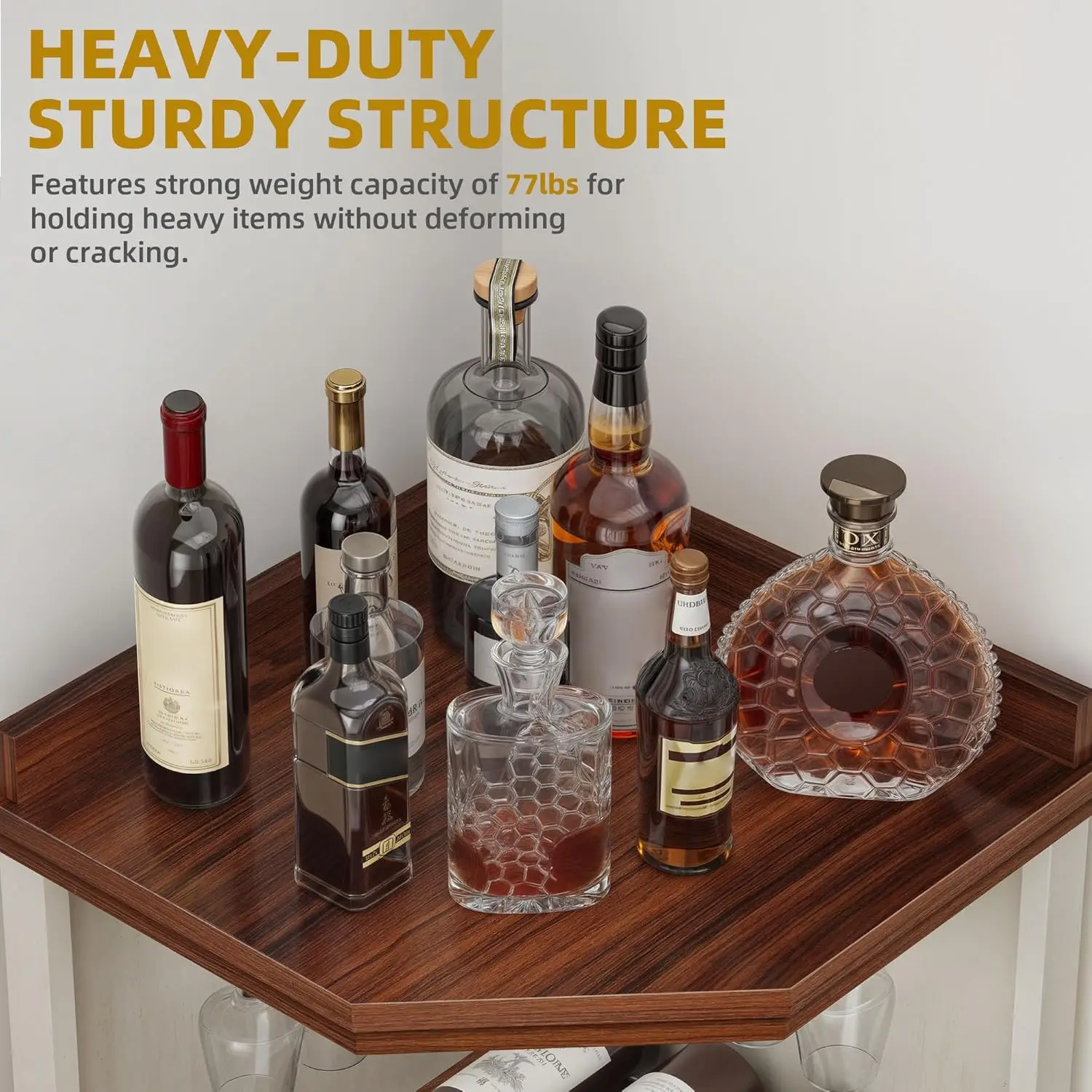 Corner Bar Cabinet with Glass Door & LED Lights, 72" Tall Farmhouse Liquor Cabinet Bar with Glass & Wine Holder, 6-Tiers Alcohol