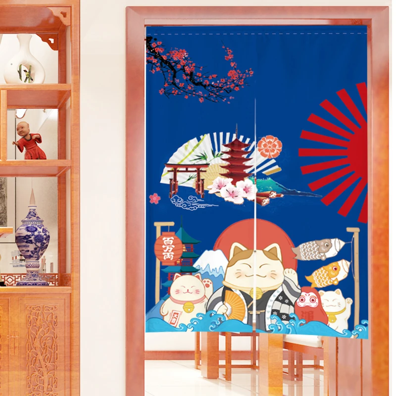 

Japanese Noren Door Curtain Lucky Cat Painting Kitchen Bedroom Restaurant Partition Decoration Doorway Hanging Curtain