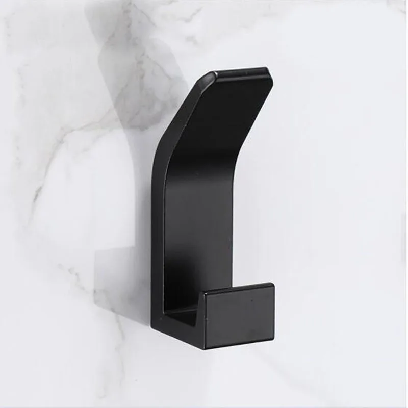 Aluminum Alloy Black Robe Hook Wall Hook Towel Hook Self Adhesive Rustproof Hook Hanger For Bathroom Kitchen Hardware images - 6