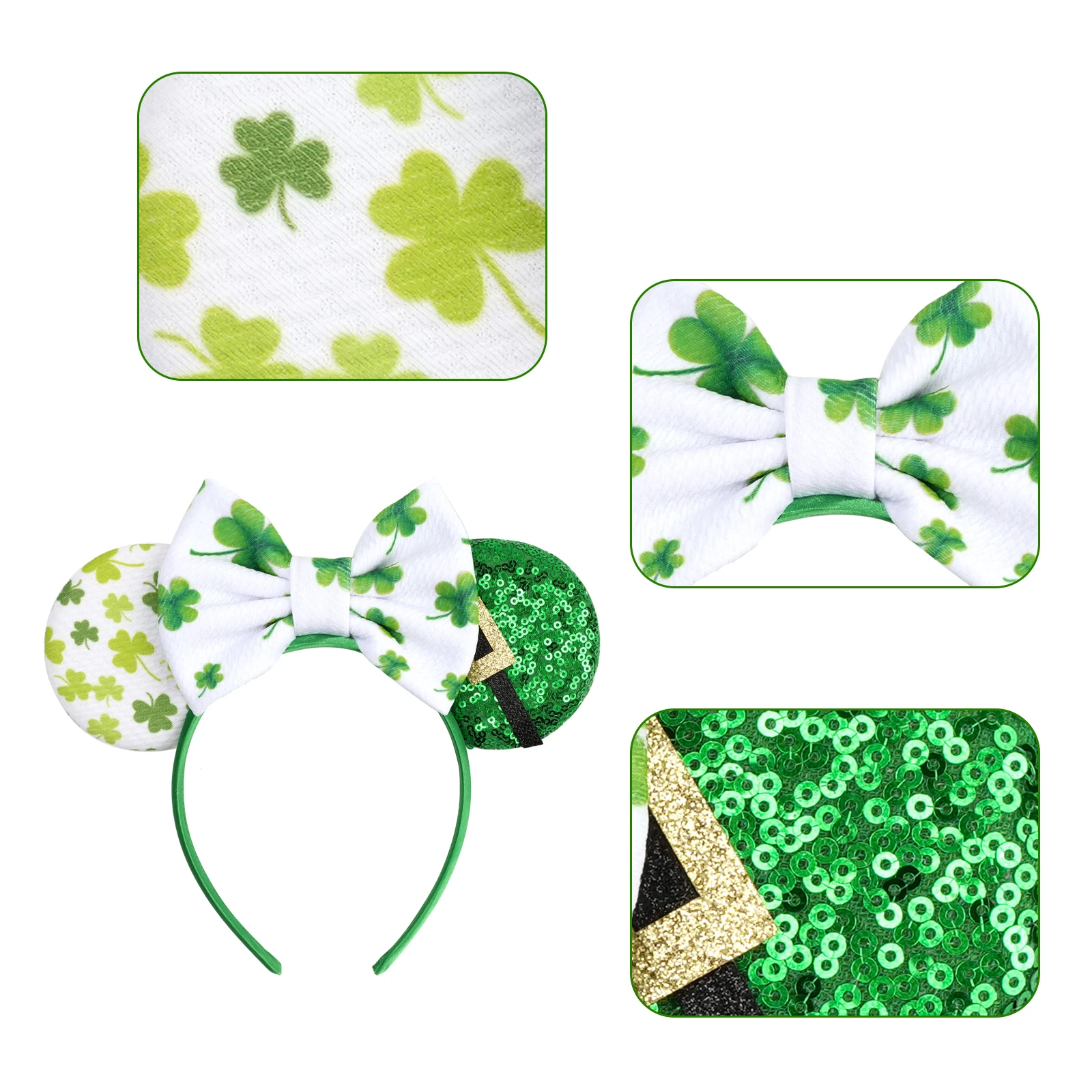 St. Patrick’s Glitter Mouse Ears Headband 3
