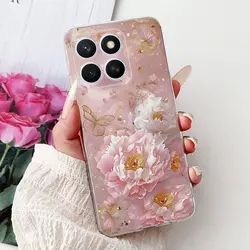 Clear Cute Cat & Floral Design Soft Back Phone Case for Honor X8c 5G (6046)