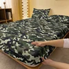 1pcs Camouflage Green Pattern Sanding Fitted Sheet, Bedroom Camouflage Printed Bedspread, Bedding (Not Include Pillowcase) 2
