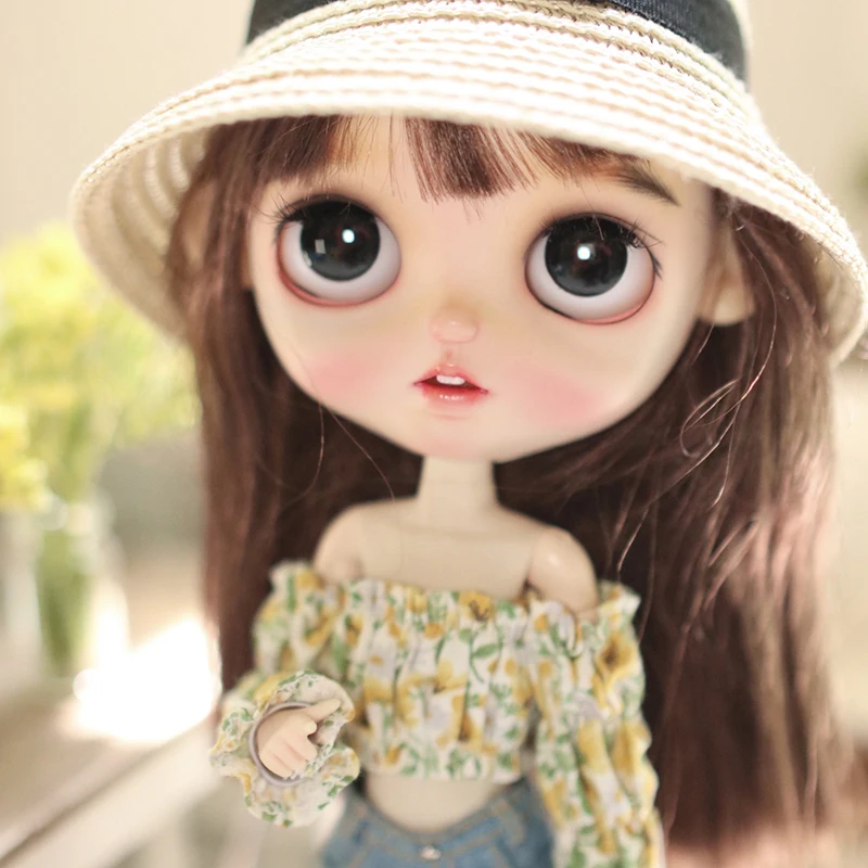 New Handmade Blythe Clothes Fashion Off Shoulder Top Long Sleeve Strapless Floral Print Blouse for Blyth Licca Azone OB24 Doll dbs 1 6 blyth doll 1 8 middie doll rabbit shoes for joint body azone body icy doll kind of three colors