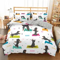 Cartoon Sausage Dog Pattern Down Bedcover Pillowcase 3D Cute Animal Bedding Set 2/3 Twin Queen Large Bedroom Cover 1