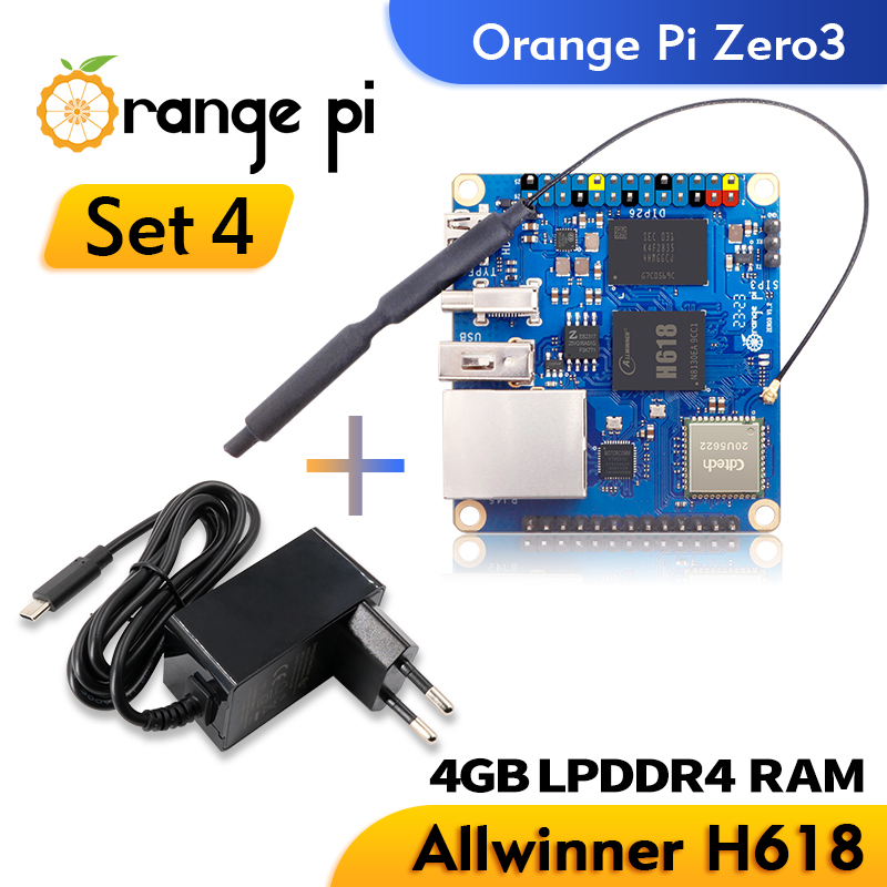 Orange Pi Zero 3 4GB Ram + Power Supply Single Board Computer Allwinner H618 Wifi-BT5.0 LPDDR4 Orange Pi Zero3 Development Board
