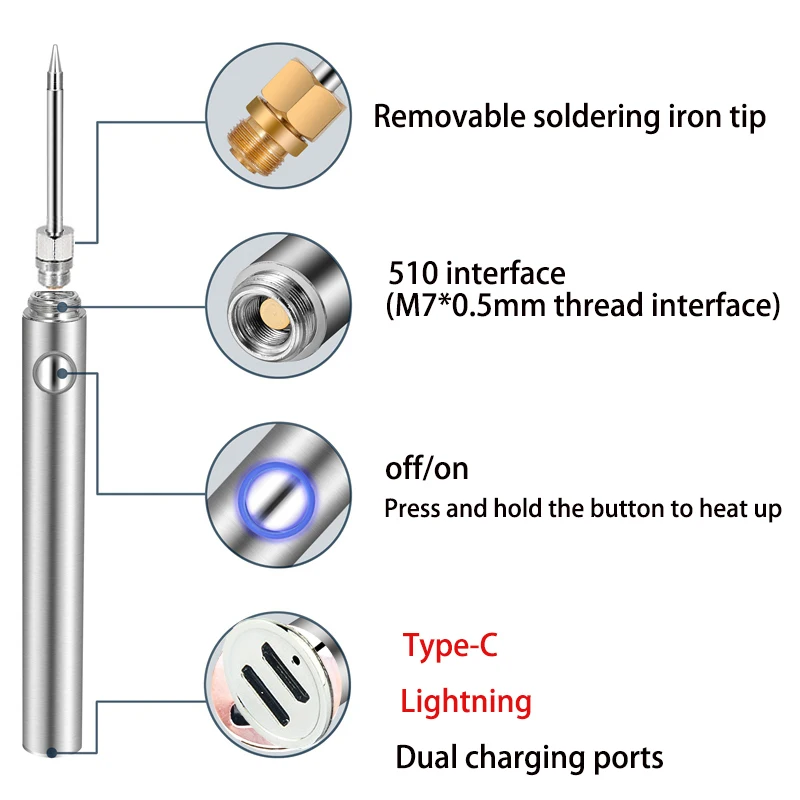 hot stapler plastic welder Charging portable soldering iron four-speed adjustable with cover mini new type c charging port wireless soldering iron electronics soldering kit