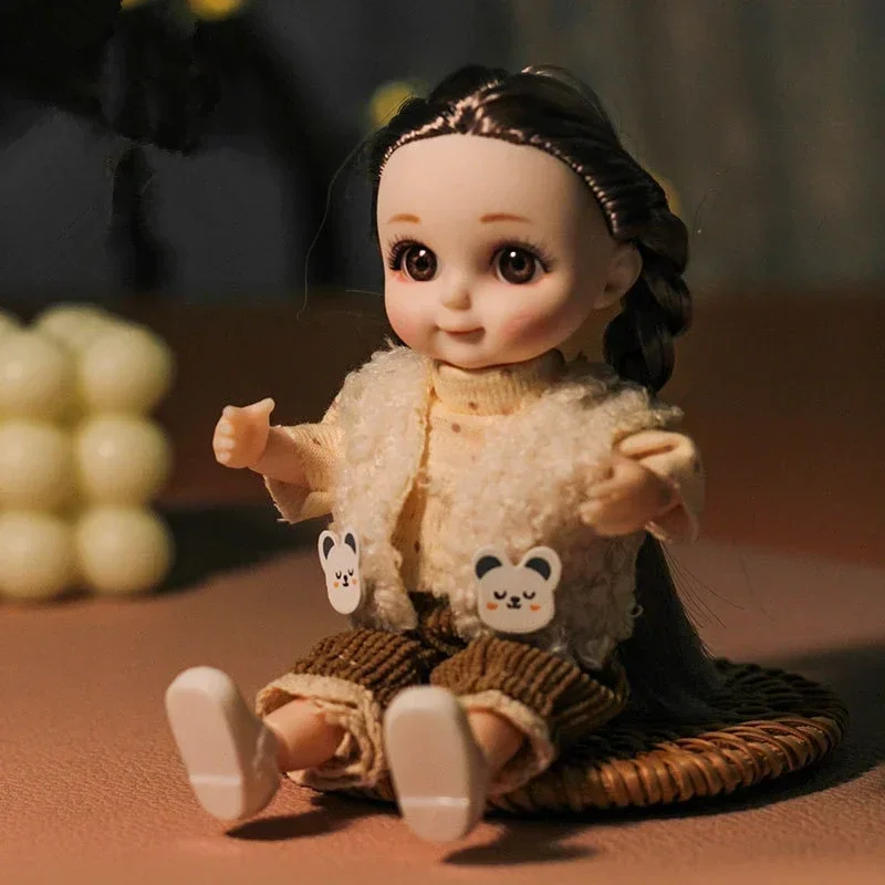 Bjd Doll 16CM 13 Movable Joints Cute Smile Face Shape and Bunny Ears Clothes Suit Toy Best Gift for Kids - 5