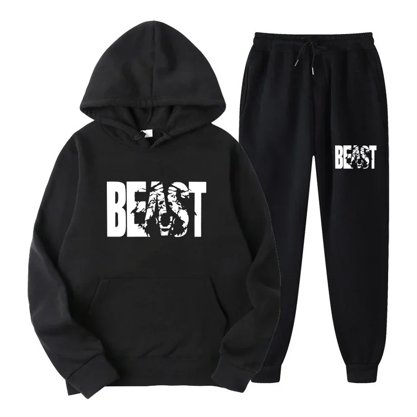 

2024 Winter Mens Hoodies Set Letters Print Sweatshirt+Sweatpant Men's 2Pcs Sets Tracksuit Hooded Sportswear Running Pants Suits