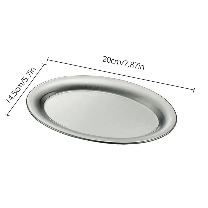 1pc Silvery Stainless Steel Korean Style Barbecue Pan Oval Shaped Square Shaped Multipurpose Dining Plate