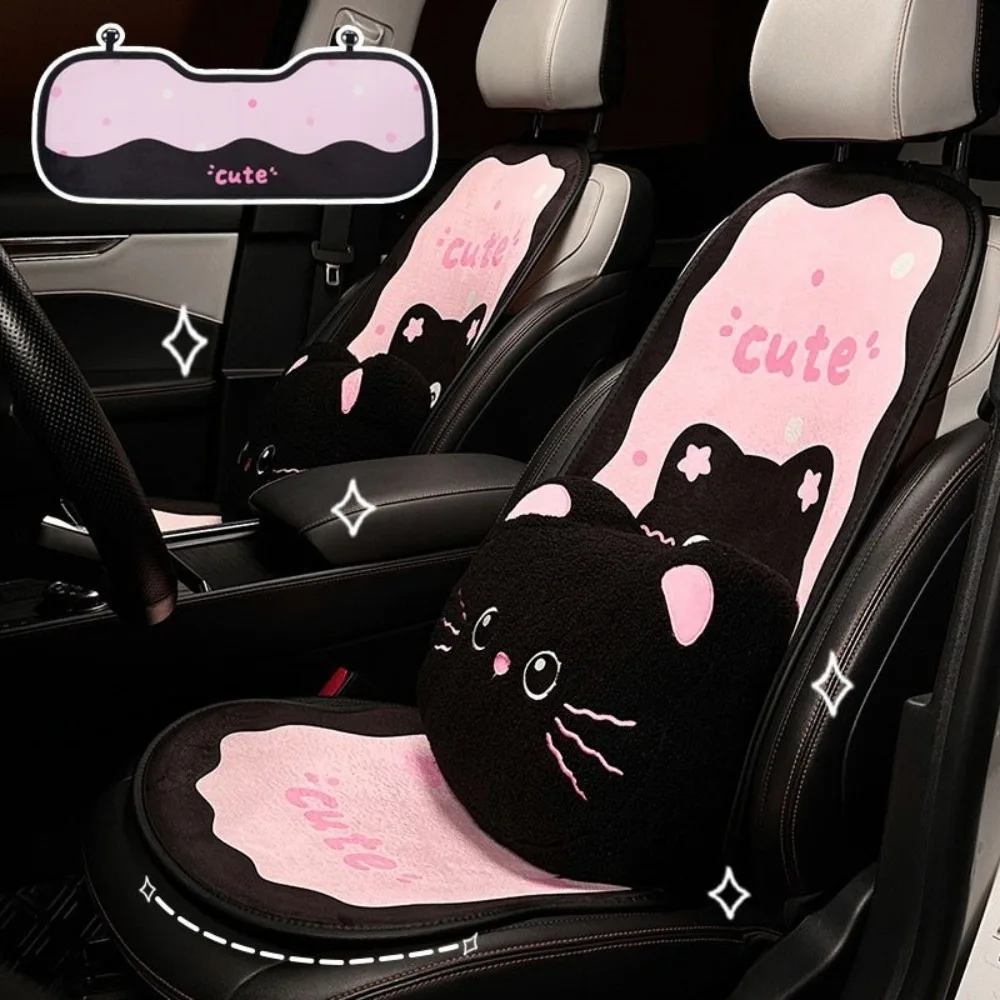Adorable Cartoon Cat Plush Car Seat Cushion - Breathable, Non-Slip Backrest