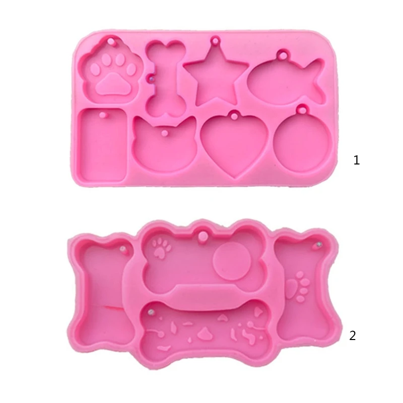 

DIY Pet Tag Keychain Resin Mold Round/Cat/Fish/Bone/Heart/Star Shape Keychain Pendant Silicone Mould Jewelry Charms Casting Tool