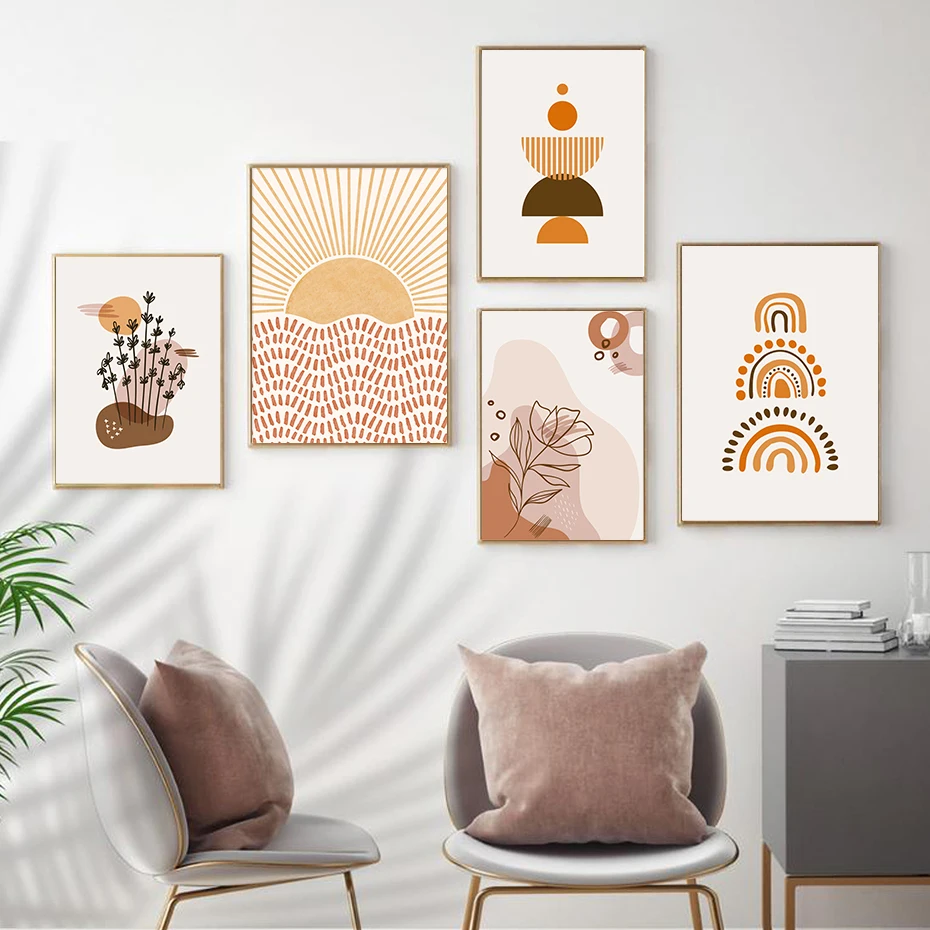 

Bohemia Beige Sun Rising Abstract Rainbow Poster Canvas Painting Wall Art Prints Pictures Living Room Interior Modern Home Decor