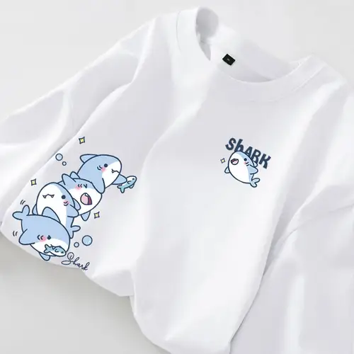 Cartoon Shark Print Simple Casual Loose Versatile Summer Short Sleeved T-shirt - Image 2
