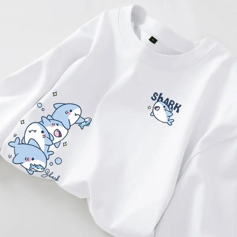 Cartoon Shark Print Simple Casual Loose Versatile Summer Short Sleeved T-shirt - Image 2