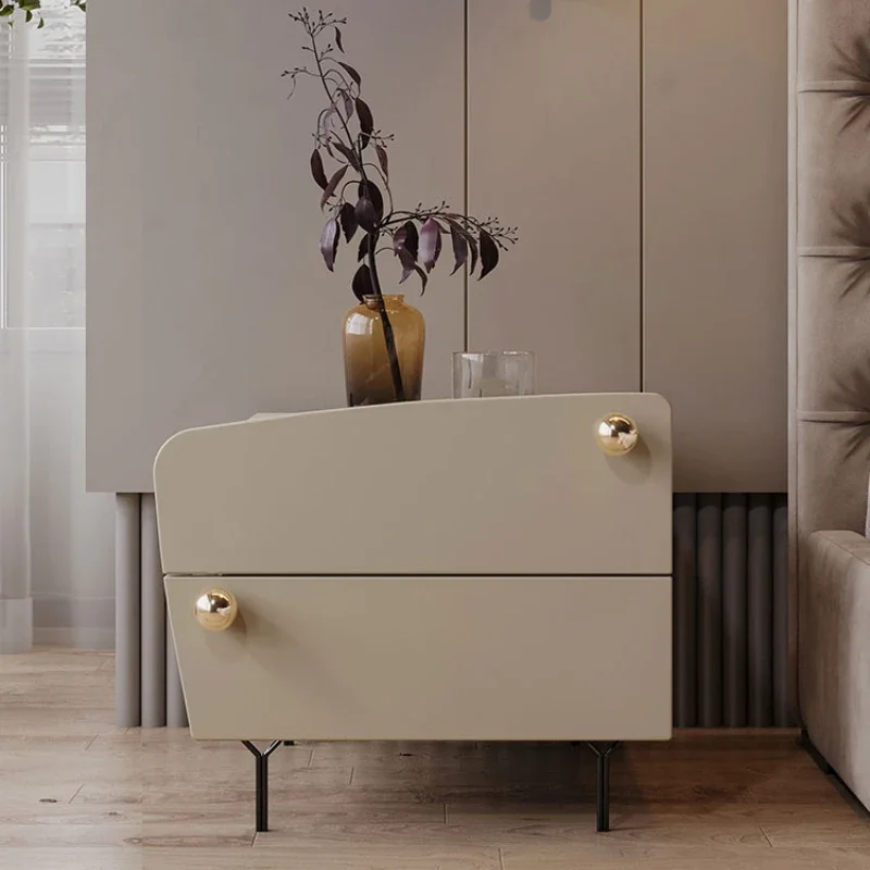 

Italian light luxury bedside table simple modern bedroom storage cabinet quiet wind small ins solid wood bedside cabinet