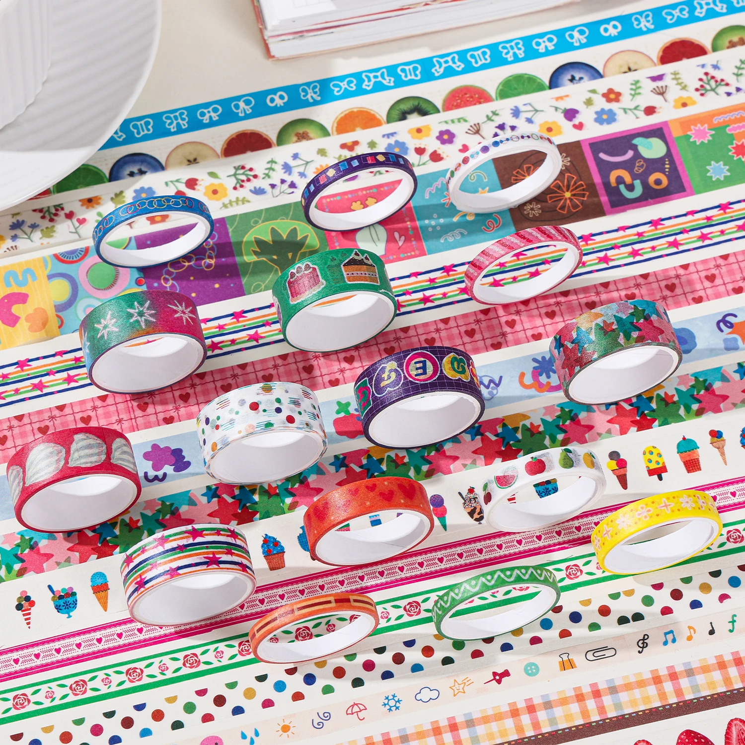 32 롤 와시 테이프 세트, DIY 스크랩북킹을 위한 귀여운 그래피티 페인팅 장식 테이프, 여성 소녀들을 위한 재활용 저널 용품