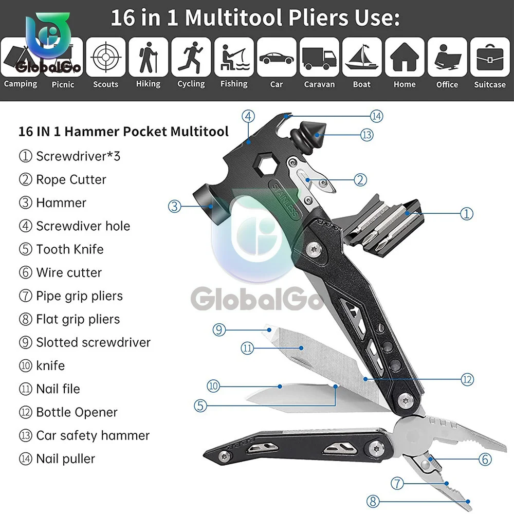 Multitool Claw Hammer Stainless Steel Knife Plier Tool Nylon Sheath Outdoor Survival Camping Hiking Portable Pocket Claw Hammer 4