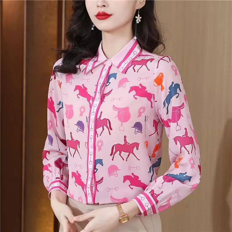 Women Clothing Stylish Casual Appear Thin Simplicity Shirts New Spring Lady Long Sleeved Blouses Female Animal Printing Tops