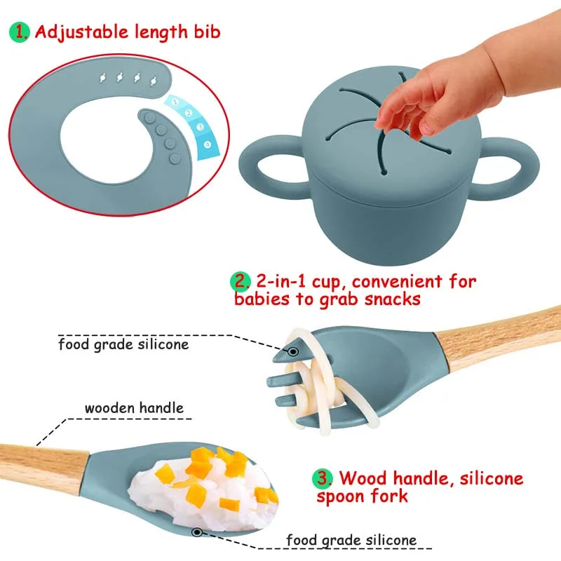 Free Personalized Names Baby Feeding Set 6Pcs Silicone Sucker Bowl Plate Straw Cup Children's Dishes Set Newborn Gift BPA Free 4