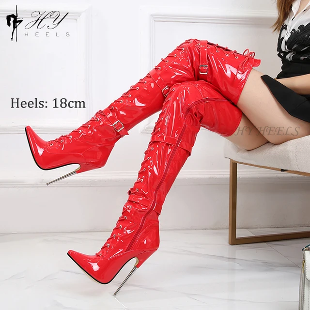 Women's Open Crotch Tall Boots 18cm Super High Heel Pointed Toe