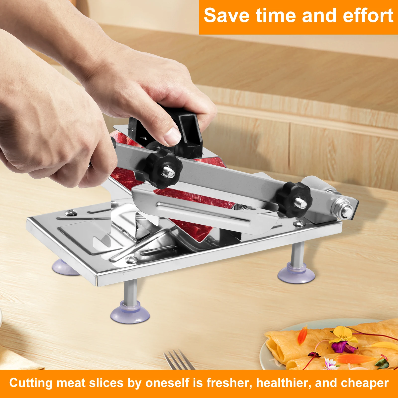 Frozen Meat Slicer Stainless Steel Meat Food Slicer with Anti Slip Suction Cups Thickness Adjustable Cutting Machine,food slicer