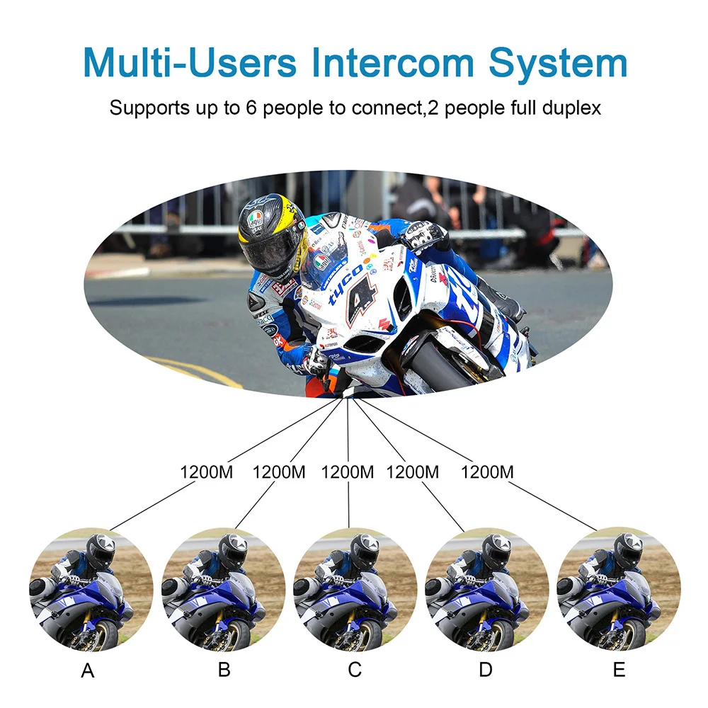 EJEAS-Intercomunicador para Capacete  V6   , 1.2km IP65   6 ̴ 