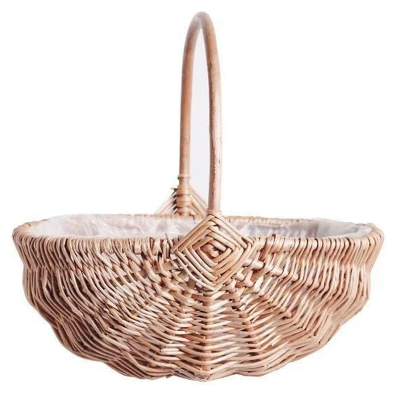 

1 Piece Handwoven Flower Girl Basket Willow Storage Basket Empty Wicker Picnic Basket Wedding Flower Girl Baskets