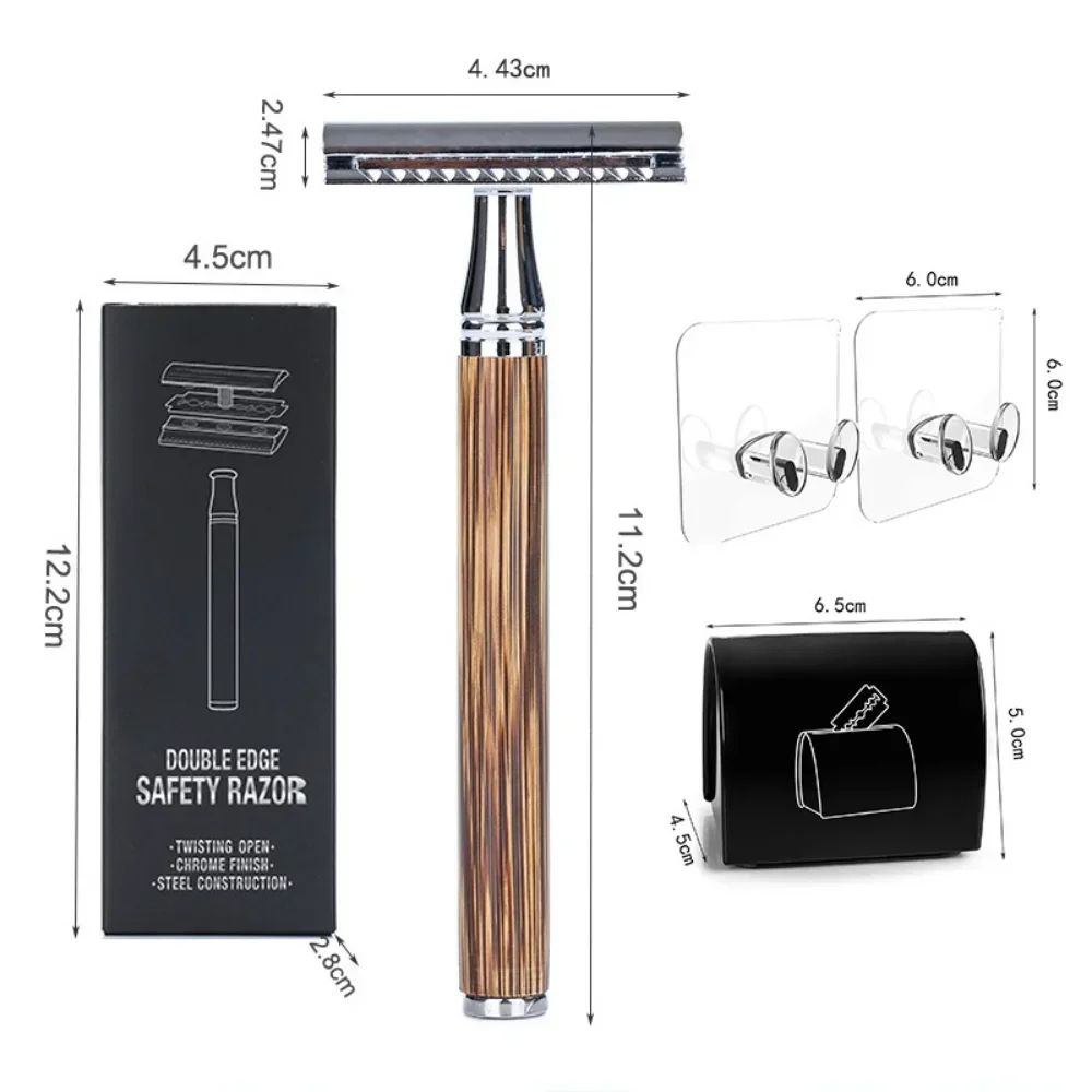 Vintage Shaver Stainless Steel Double-sided Blade Natural Bamboo Handle Manual Safety Razor Blade Shaver - Image 4