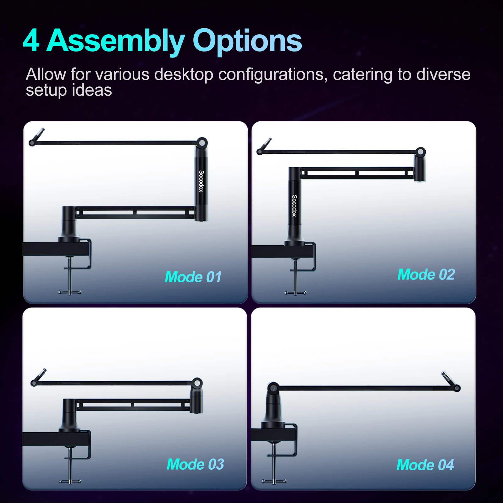 Boom Arm 360&deg; Rotatable Low Profile Microphone Stand 4-Use Foldable Mic Arm Holds Up to 1.5kg with 3/8'' to 5/8'' Screw Adapt