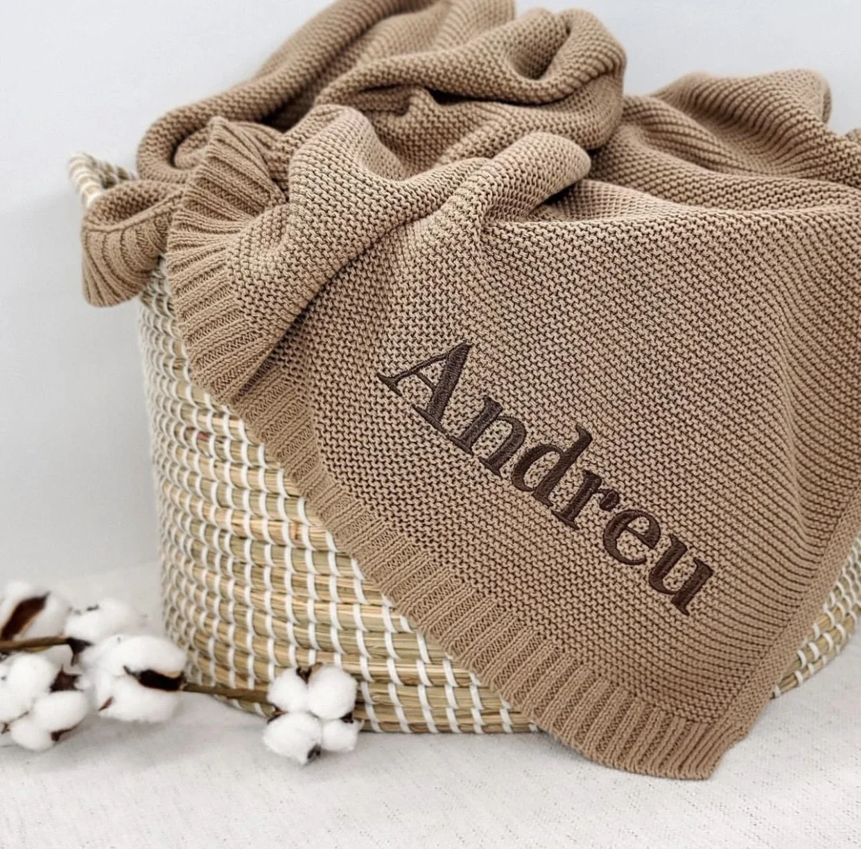 Personalized Baby gifts Swaddle Blanket with Name Knited Baby Blanket with Embroidery name Newborn kids girls boys