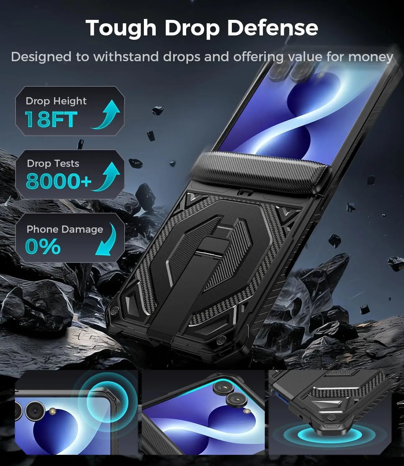 Rugged Shockproof Phone Case with Magnetic Stand and Hinge Protection