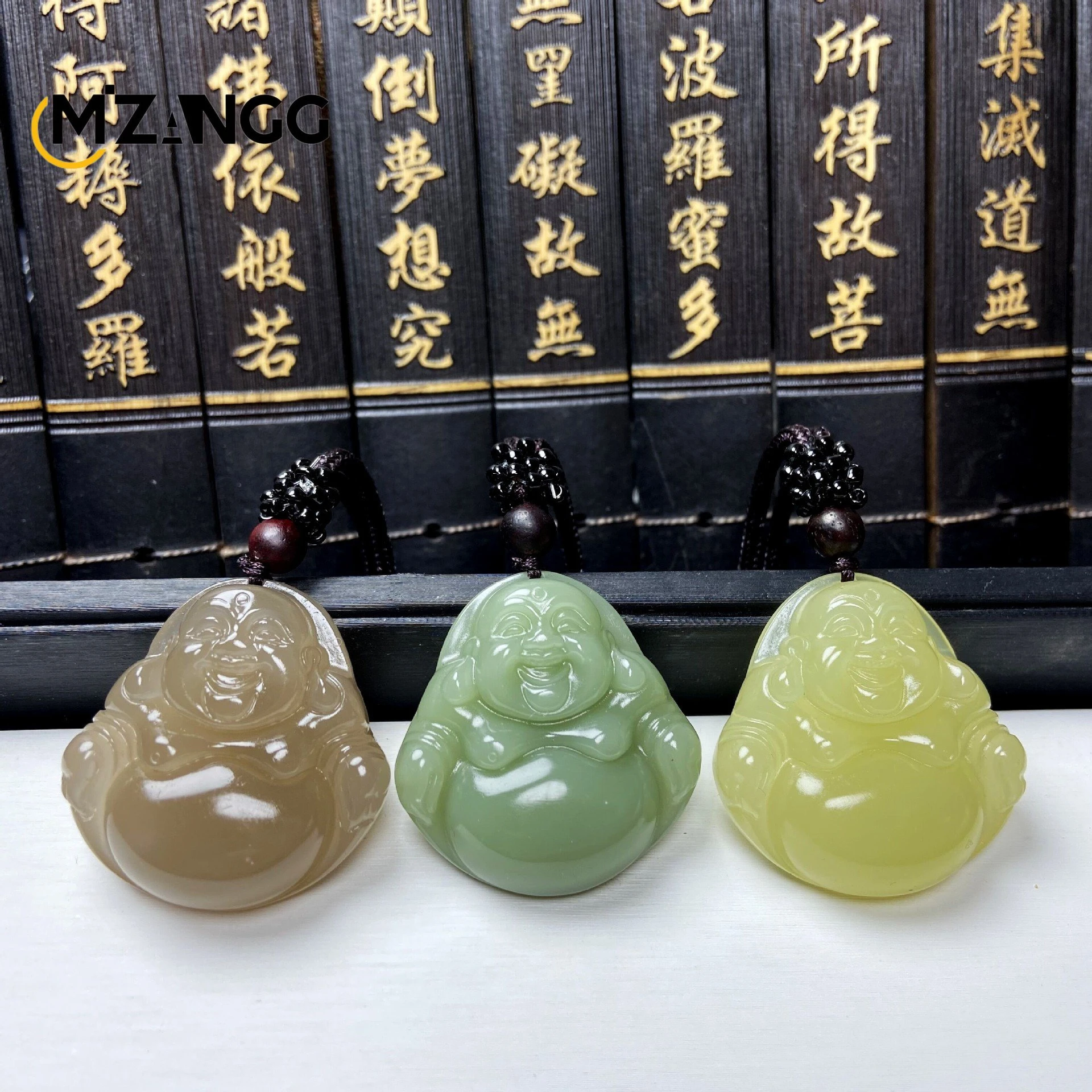 Collana Ciondolo Maitreya Buddha 18KGP Vera Giada Verde Luce Naturale - Foto 3