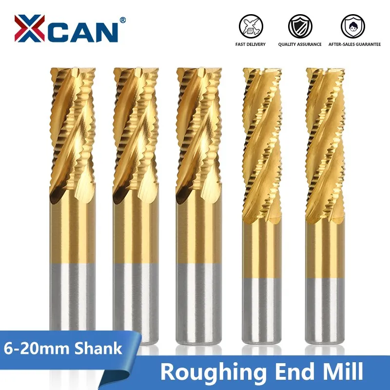 

XCAN Roughing End Mill HSS Cutters 4 Flute 6 to 45mm Metal Aluminum Steel Machining Low Speed Metal Tool Milling Cutter