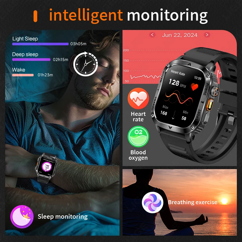 LIGE New For HUAWEI Military Smart Watch Men Flashlight IP68 Waterproof 400mAh Outdoor Sports Tracker Bluetooth Call Smartwatch